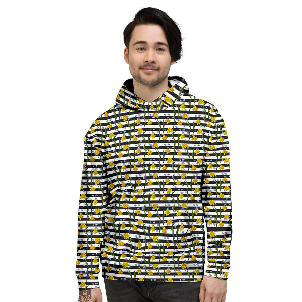 Daffodil Black Striped Print Pattern Men's Hoodie-grizzshop