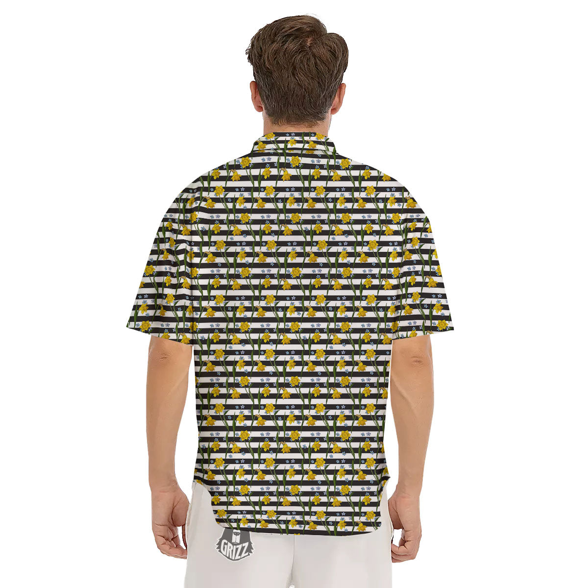 Daffodil Black Striped Print Pattern Men's Short Sleeve Shirts-grizzshop