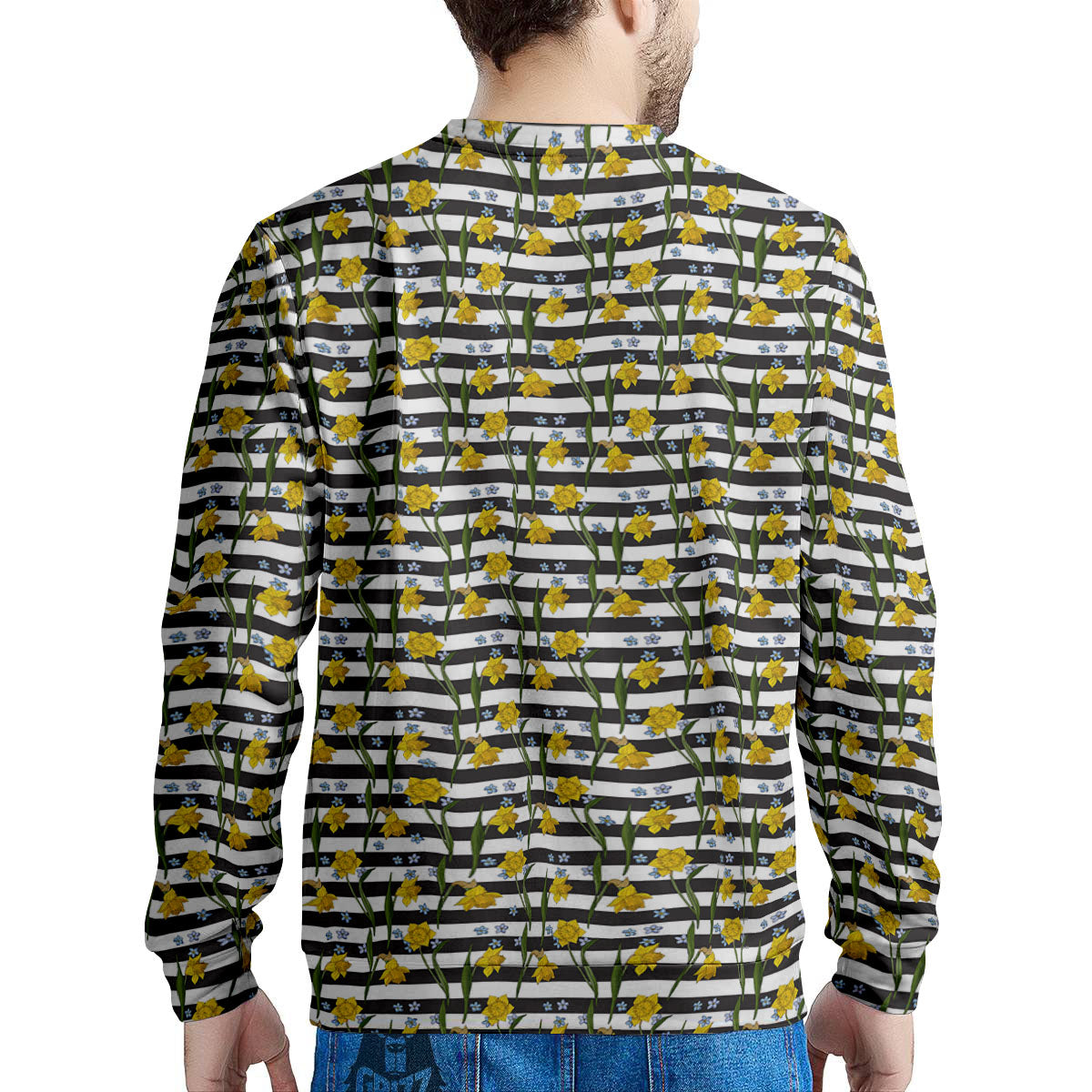 Daffodil Black Striped Print Pattern Men's Sweatshirt-grizzshop