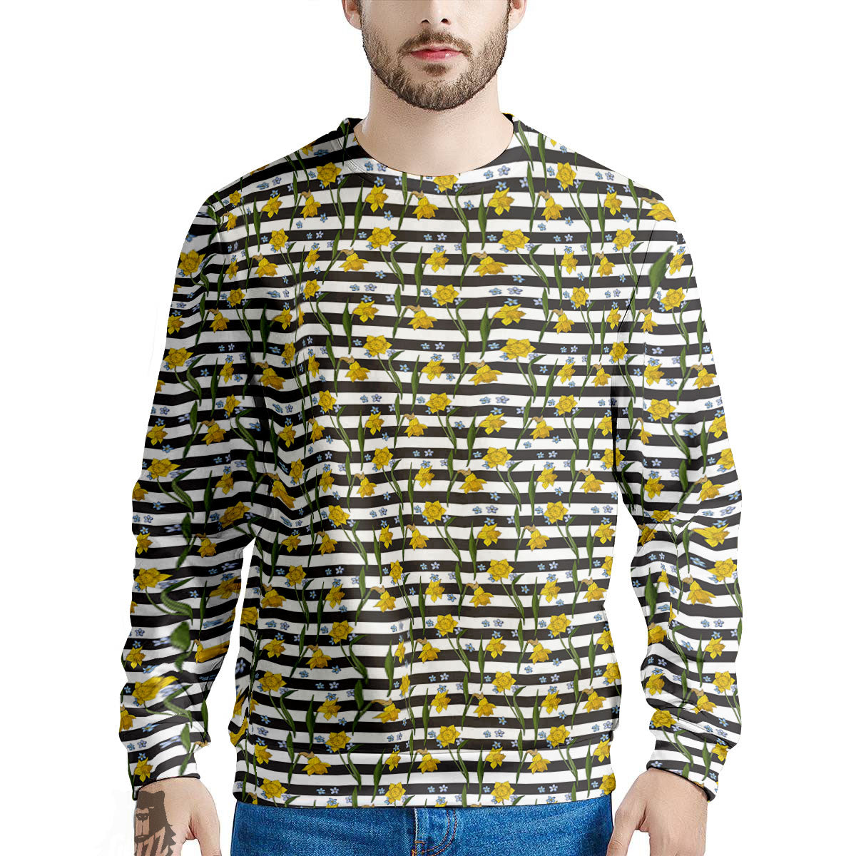 Daffodil Black Striped Print Pattern Men's Sweatshirt-grizzshop