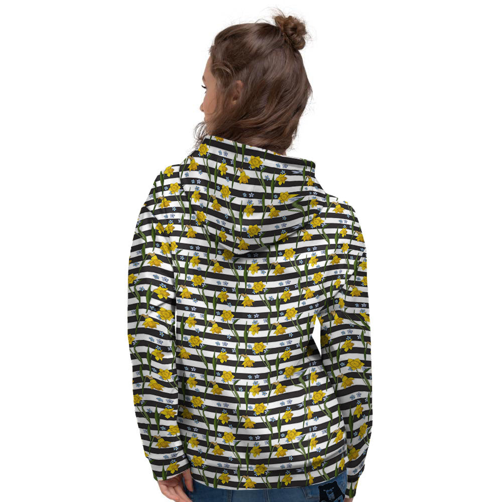 Daffodil Black Striped Print Pattern Women's Hoodie-grizzshop