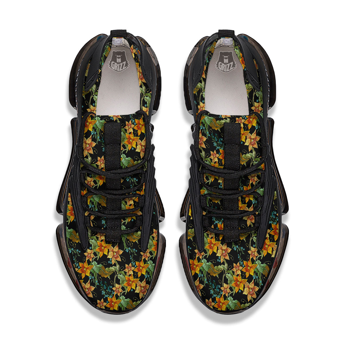 Daffodil Yellow And Black Print Pattern Black Gym Shoes-grizzshop