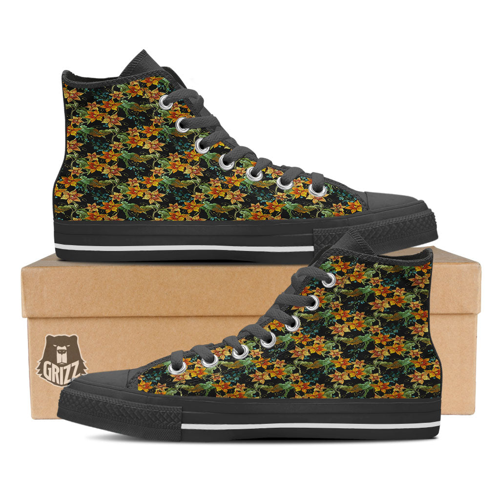 Daffodil Yellow And Black Print Pattern Black High Top Shoes-grizzshop