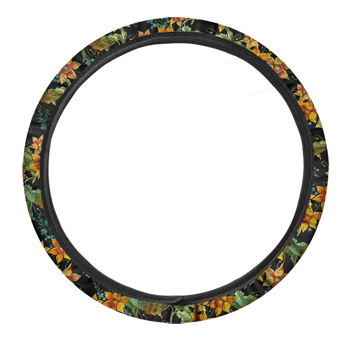 Daffodil Yellow And Black Print Pattern Car Steering Wheel Cover-grizzshop