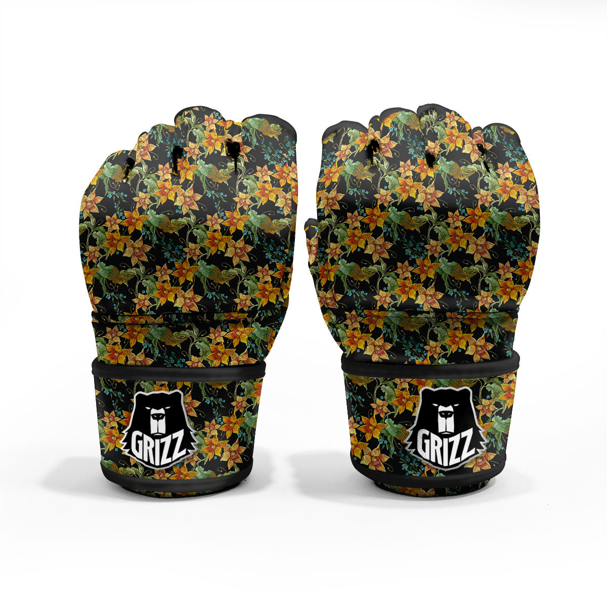 Daffodil Yellow And Black Print Pattern MMA Gloves-grizzshop