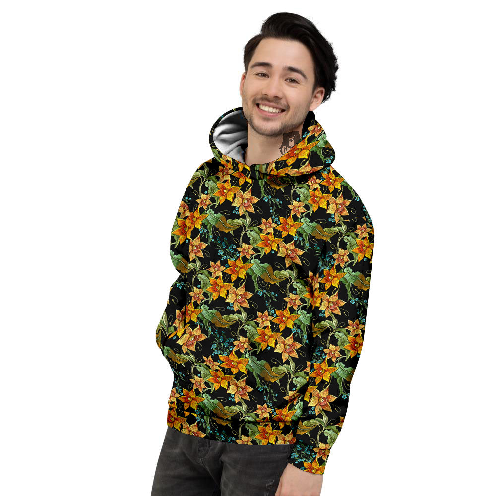 Daffodil Yellow And Black Print Pattern Men's Hoodie-grizzshop