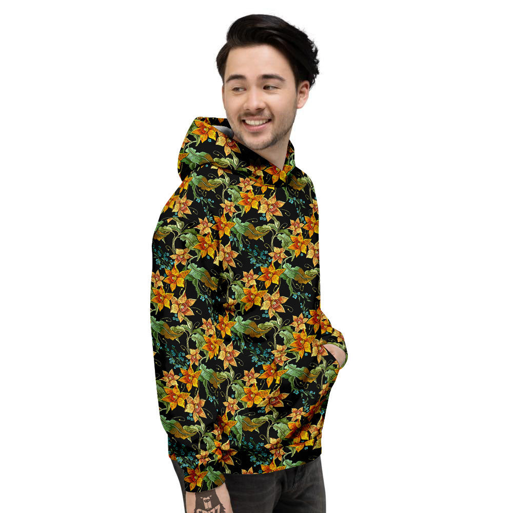 Daffodil Yellow And Black Print Pattern Men's Hoodie-grizzshop