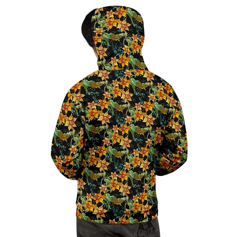 Daffodil Yellow And Black Print Pattern Men's Hoodie-grizzshop