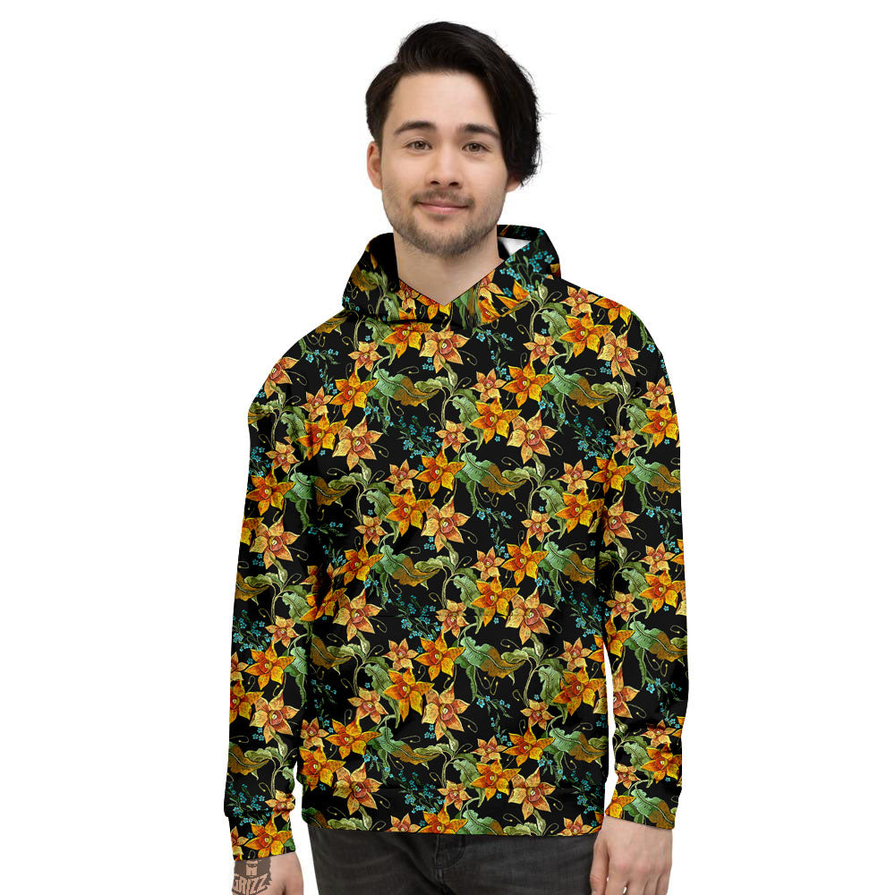 Daffodil Yellow And Black Print Pattern Men's Hoodie-grizzshop