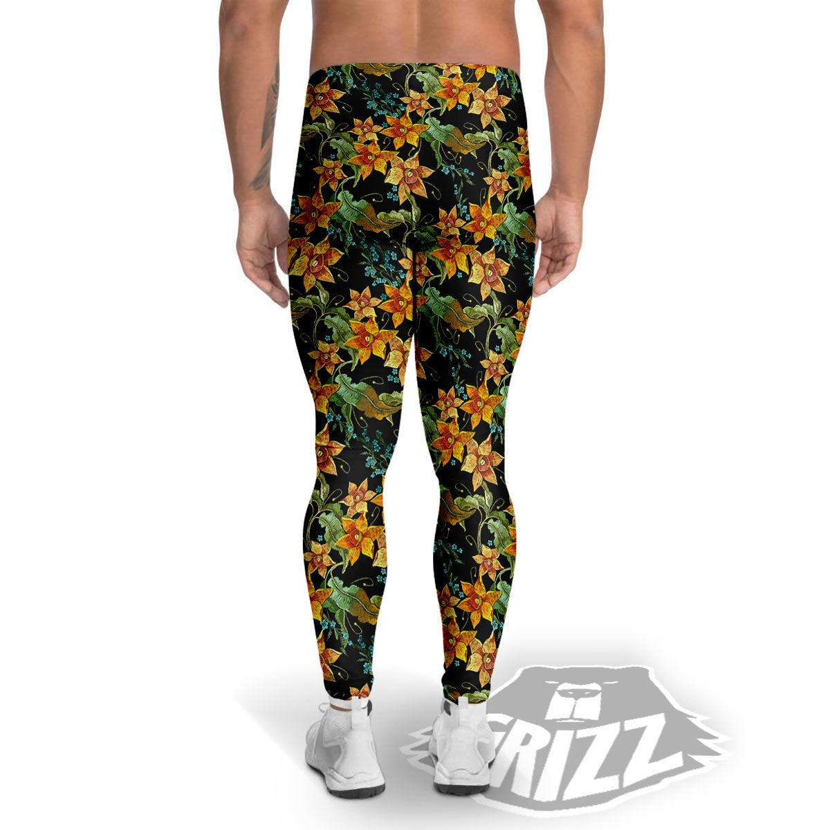 Daffodil Yellow And Black Print Pattern Men's Leggings-grizzshop