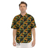 Daffodil Yellow And Black Print Pattern Men's Short Sleeve Shirts-grizzshop