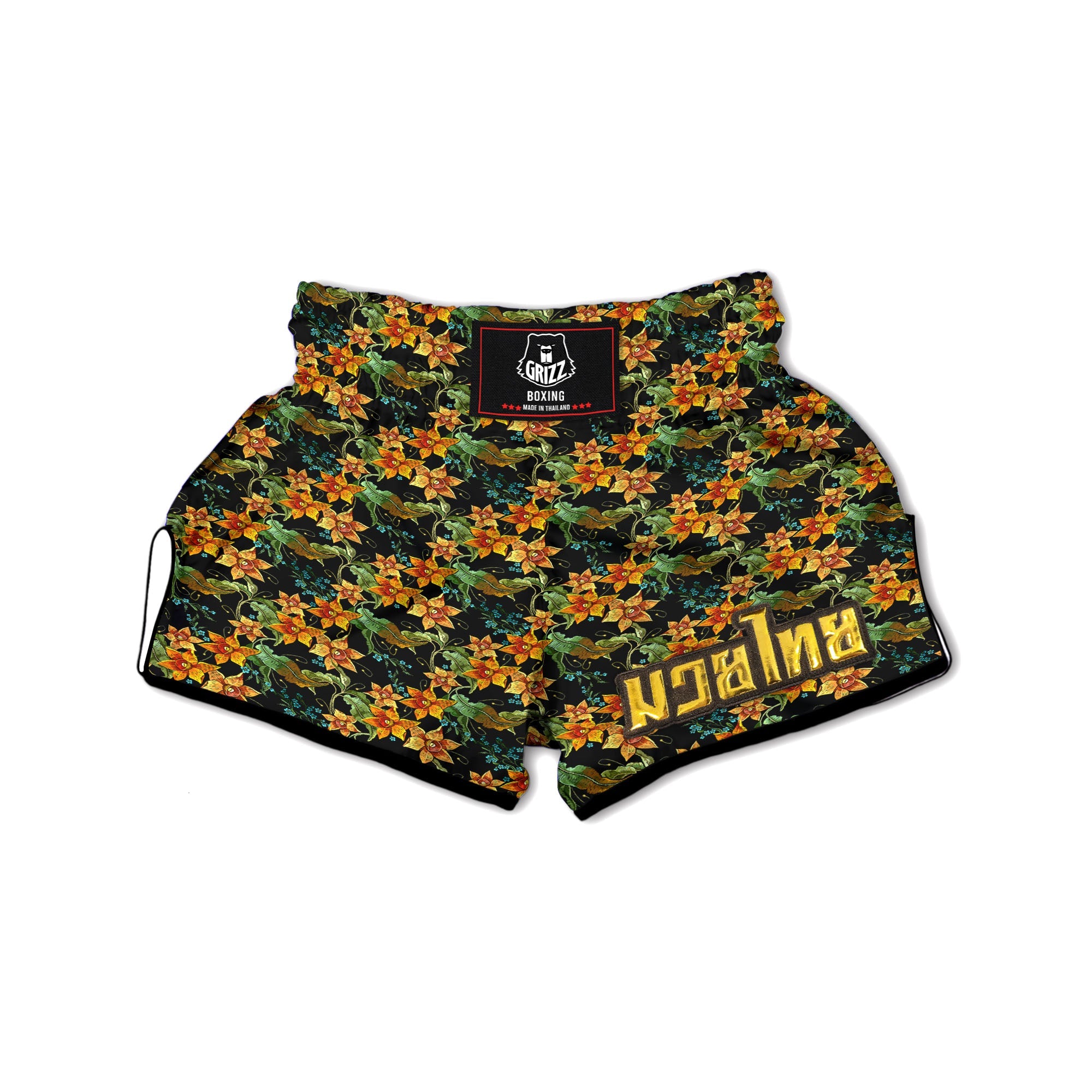 Daffodil Yellow And Black Print Pattern Muay Thai Boxing Shorts-grizzshop