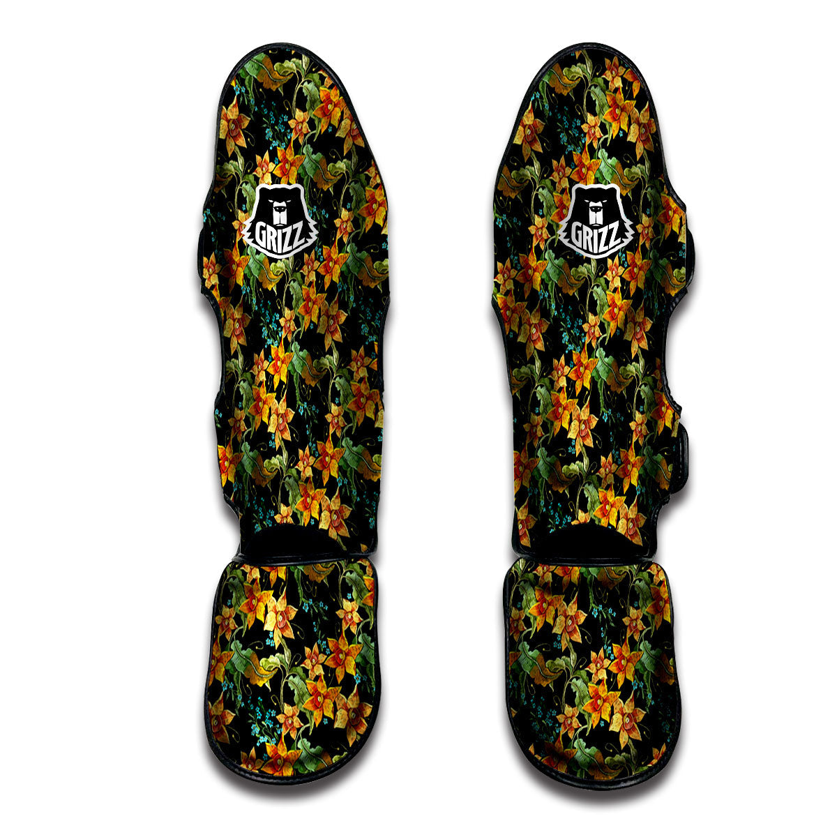 Daffodil Yellow And Black Print Pattern Muay Thai Shin Guards-grizzshop