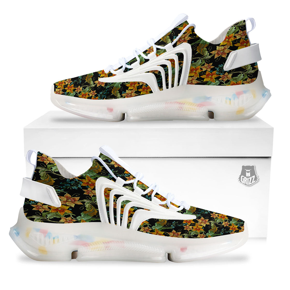Daffodil Yellow And Black Print Pattern White Gym Shoes-grizzshop