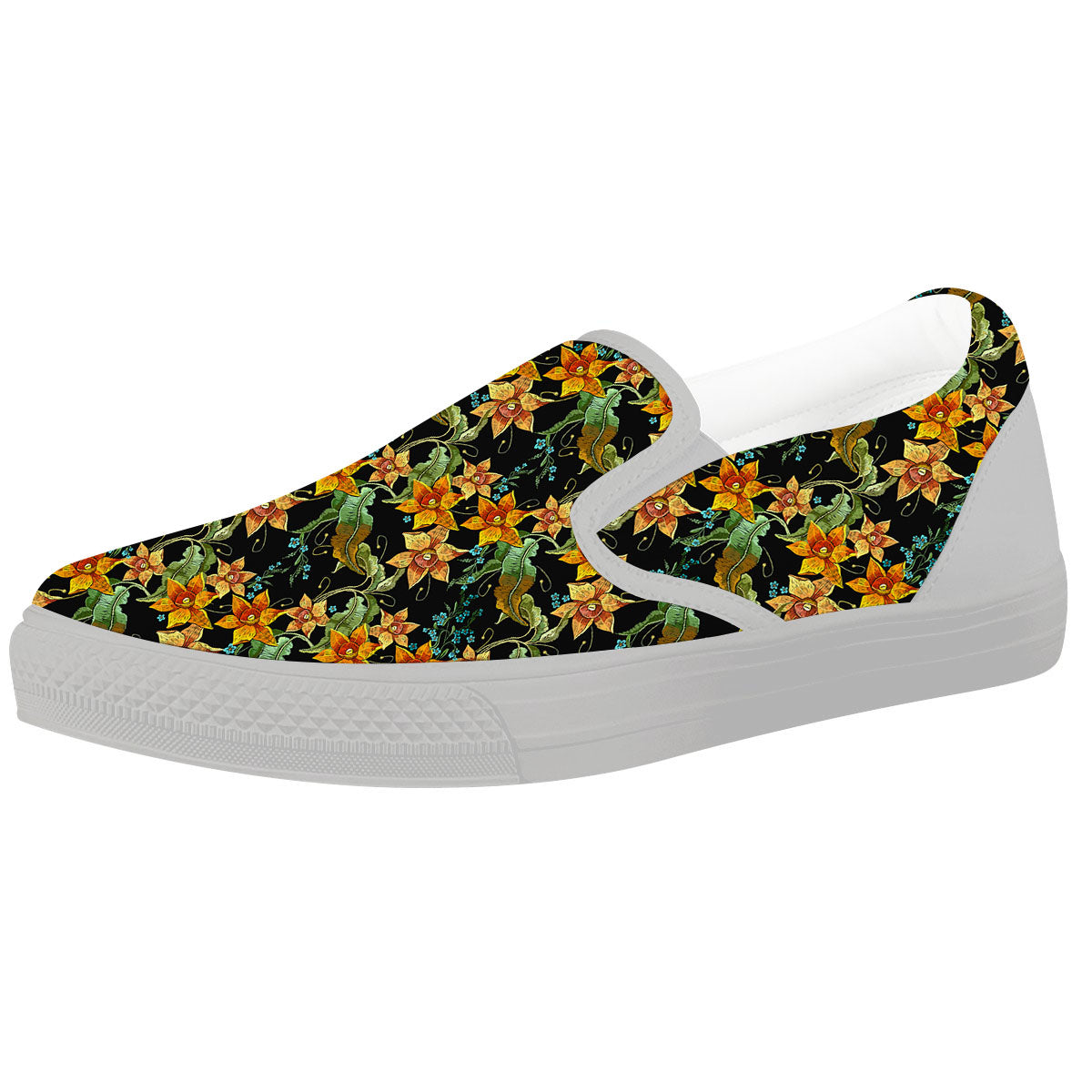 Daffodil Yellow And Black Print Pattern White Slip On Shoes-grizzshop
