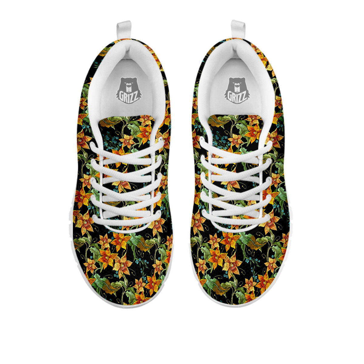Daffodil Yellow And Black Print Pattern White Sneaker-grizzshop