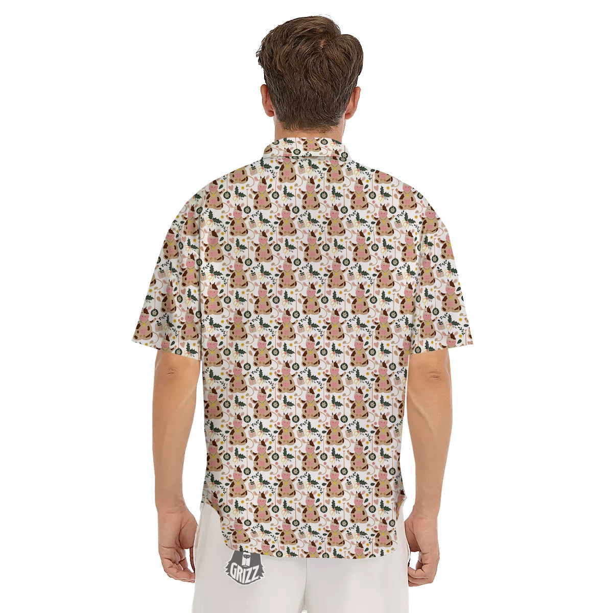 Dairy Cow Cartoon Happy Print Pattern Men's Short Sleeve Shirts-grizzshop