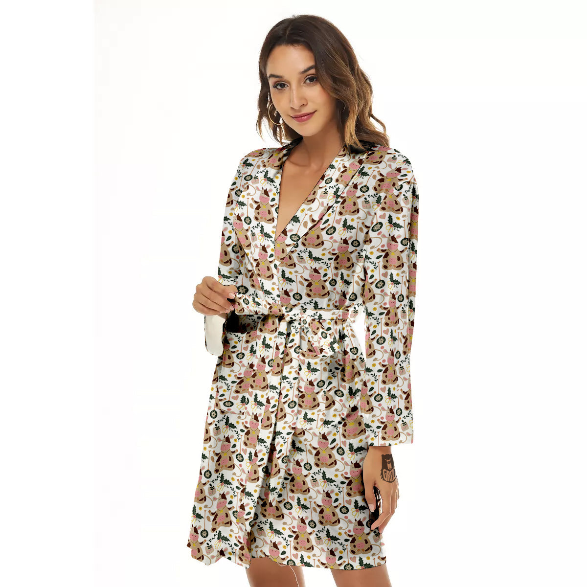 Dairy Cow Cartoon Happy Print Pattern Women's Robe-grizzshop
