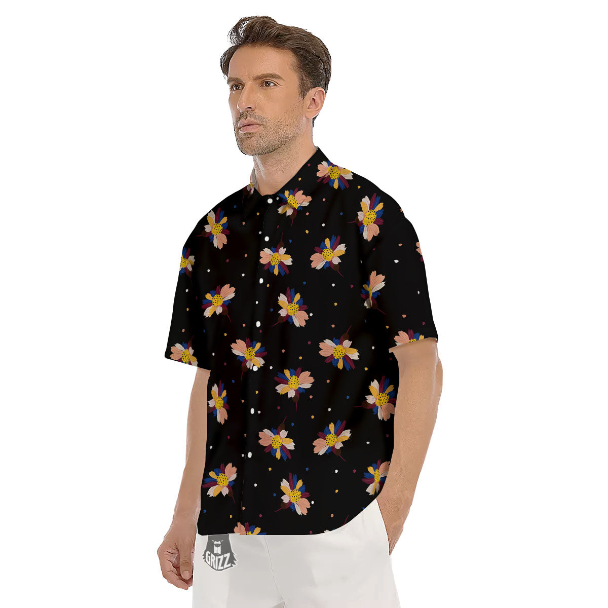 Daisy Floral Polka Dot Print Pattern Men's Short Sleeve Shirts-grizzshop