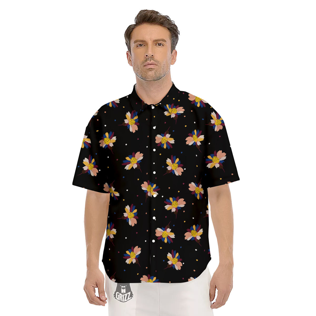 Daisy Floral Polka Dot Print Pattern Men's Short Sleeve Shirts-grizzshop