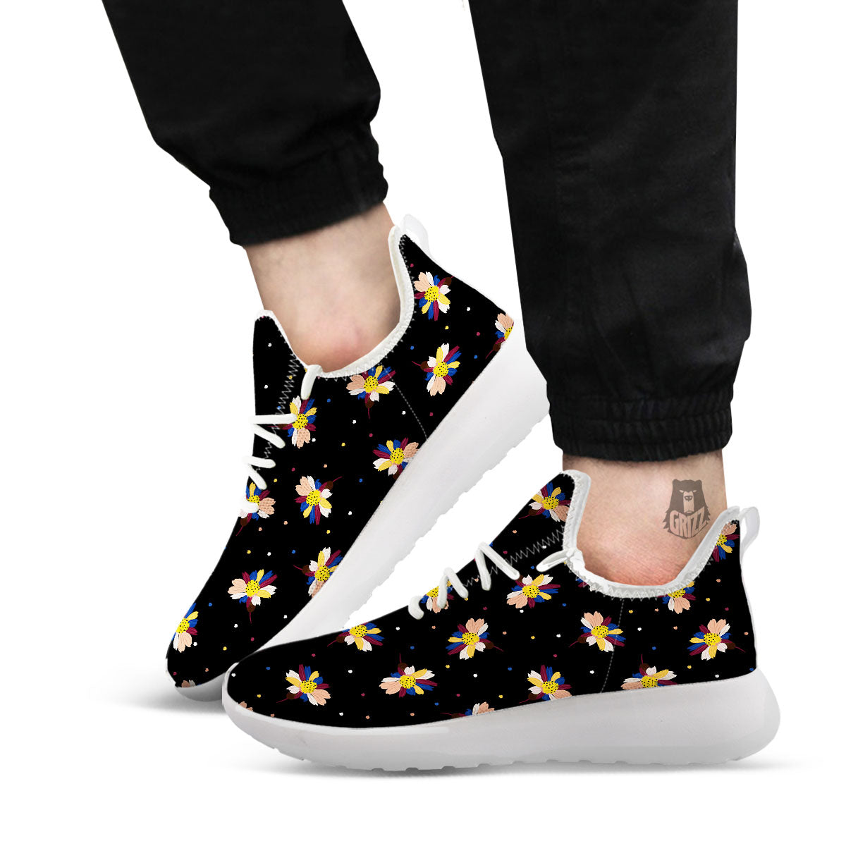 Daisy Floral Polka Dot Print Pattern White Athletic Shoes-grizzshop