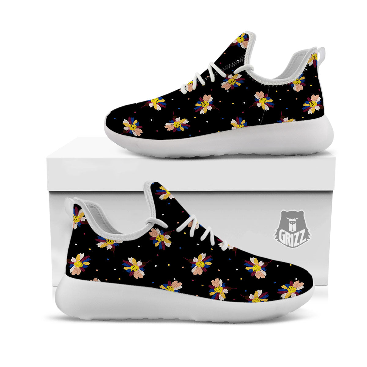 Daisy Floral Polka Dot Print Pattern White Athletic Shoes-grizzshop