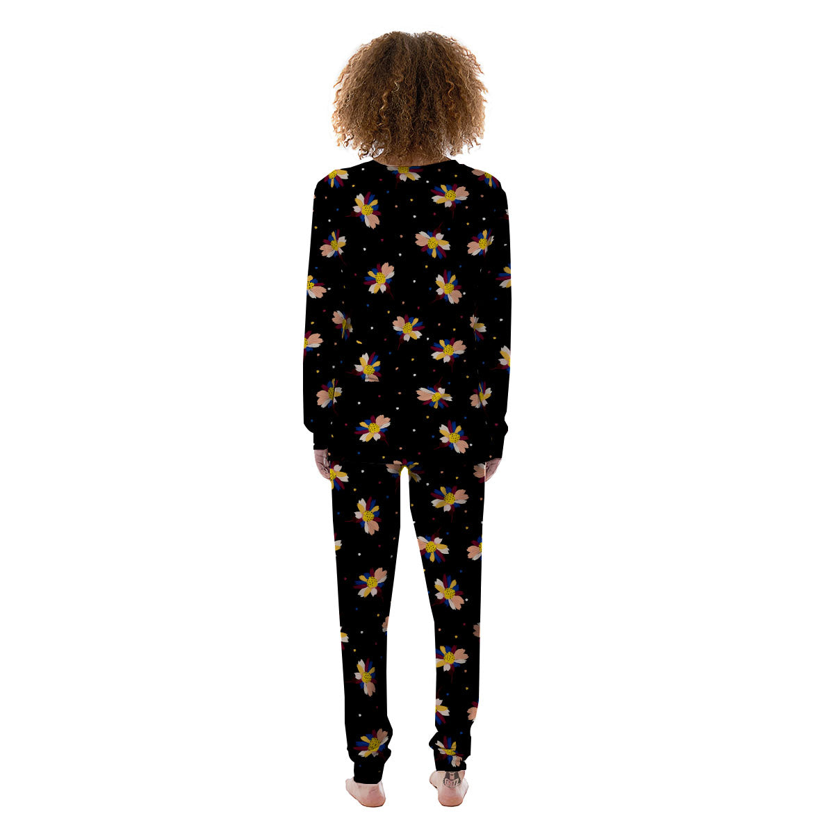 Daisy Floral Polka Dot Print Pattern Women's Pajamas-grizzshop