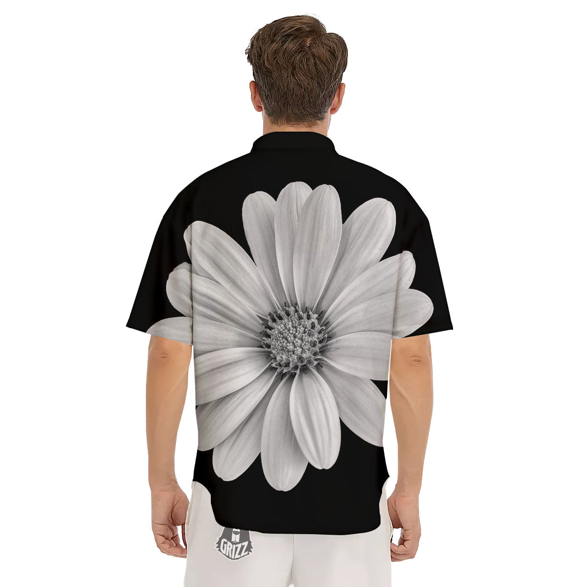 Daisy Flower Monochrome Print Men's Short Sleeve Shirts-grizzshop