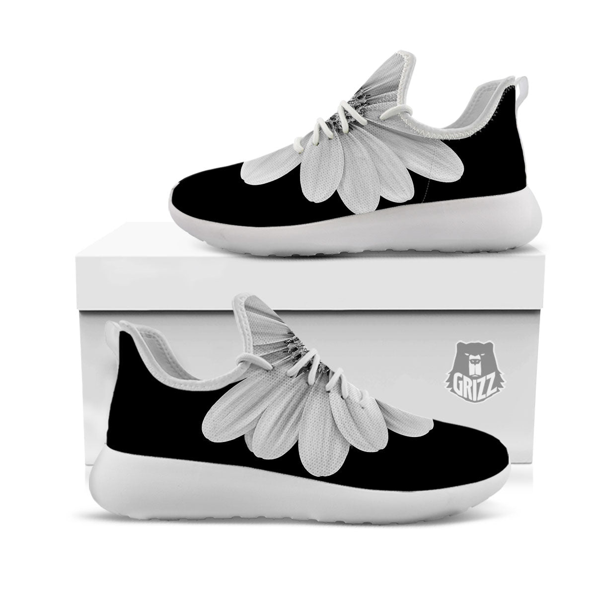 Daisy Flower Monochrome Print White Athletic Shoes-grizzshop