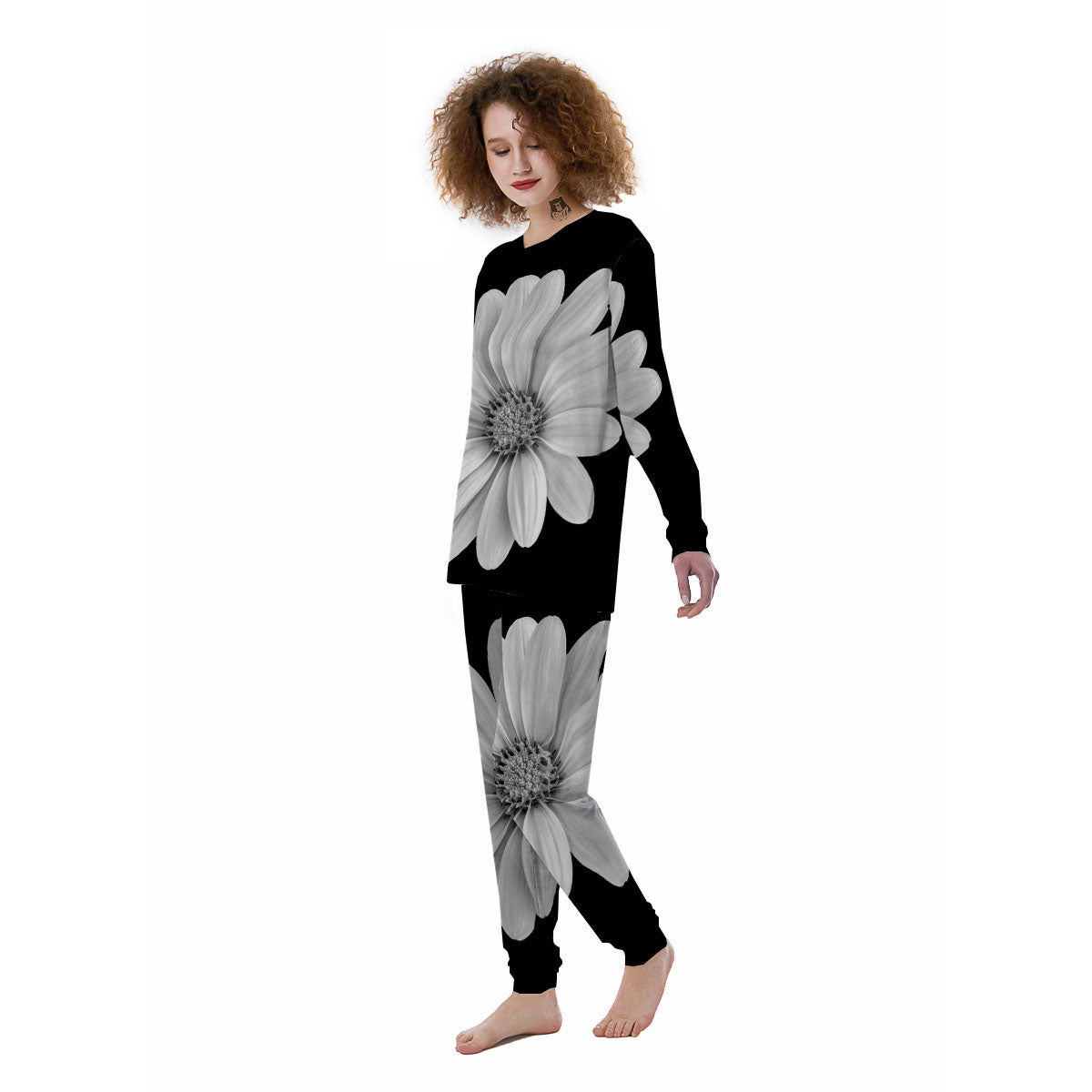 Daisy Flower Monochrome Print Women's Pajamas-grizzshop
