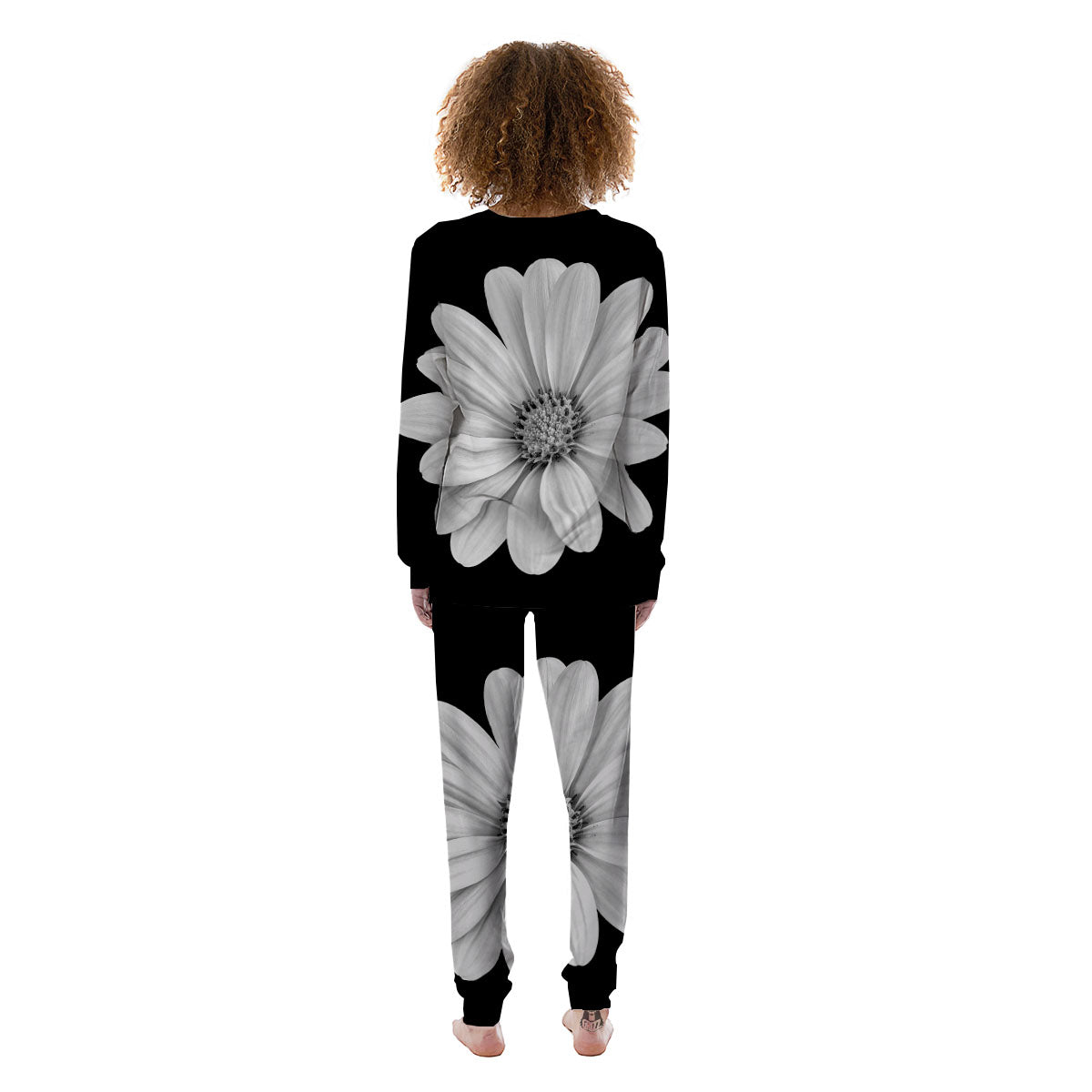 Daisy Flower Monochrome Print Women's Pajamas-grizzshop