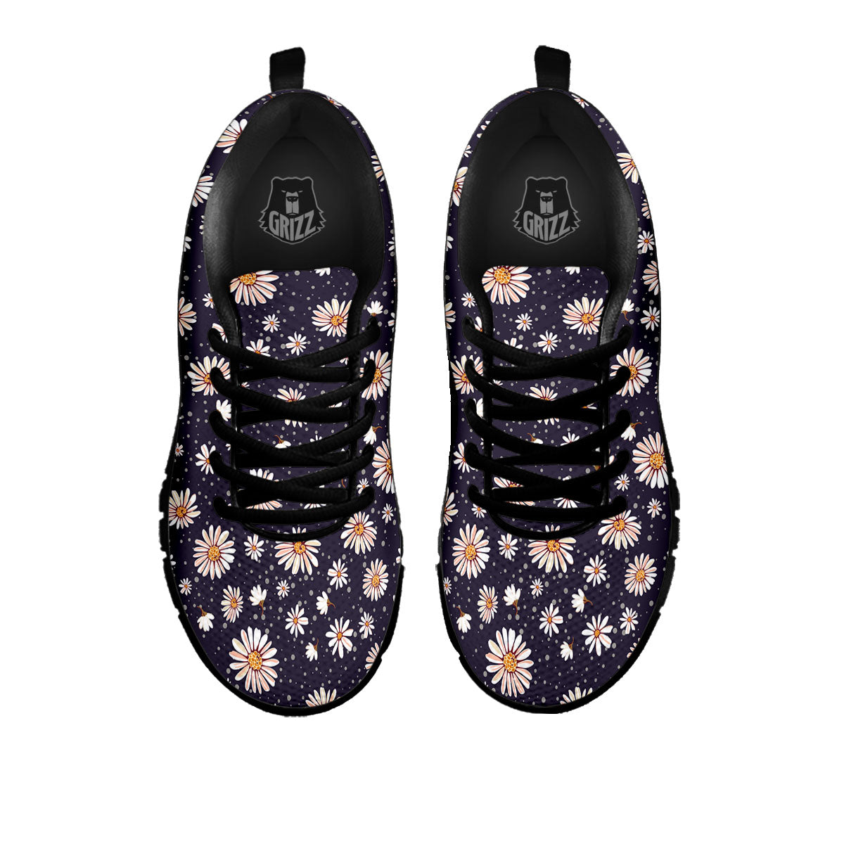 Daisy Flower Polka Dot Print Pattern Black Sneaker-grizzshop