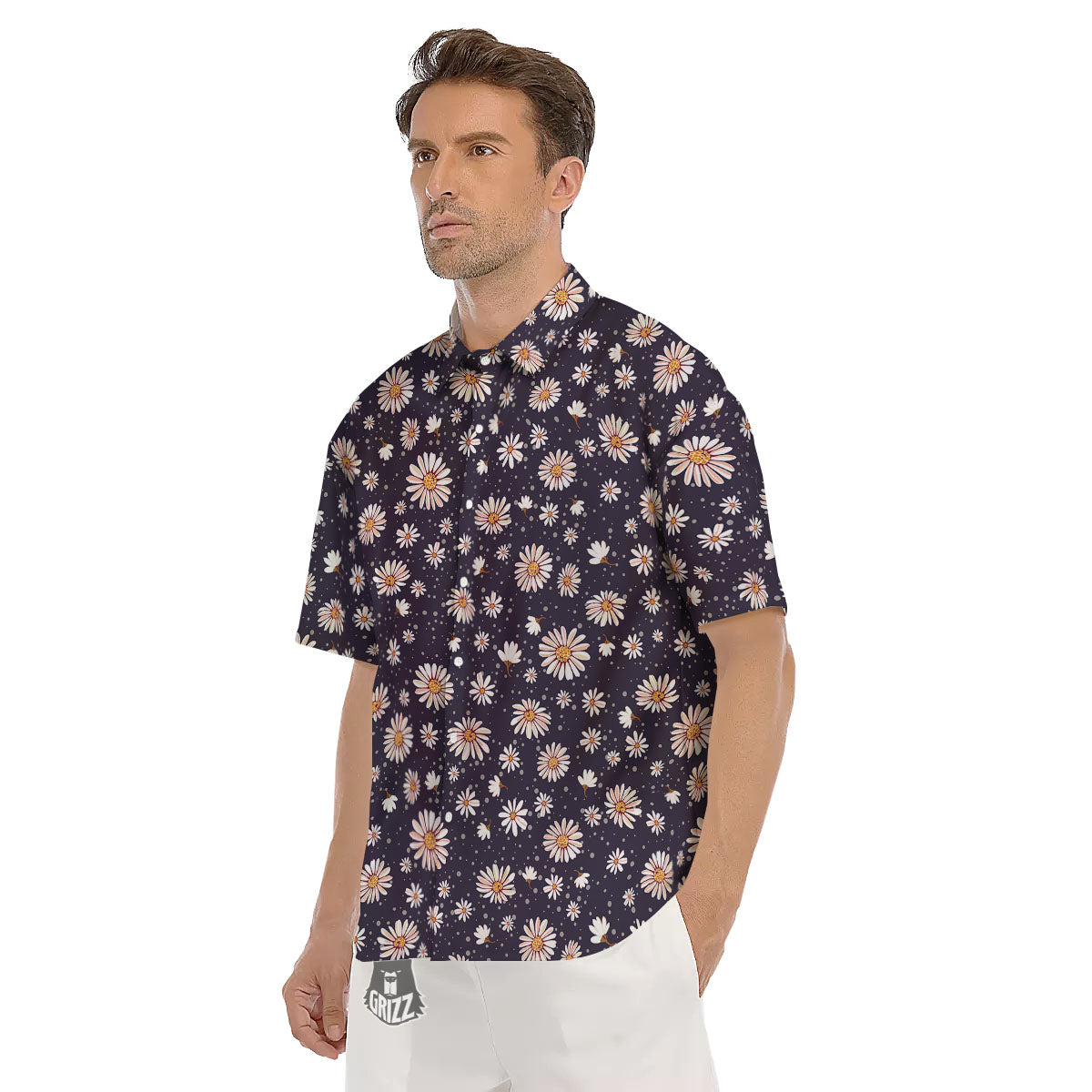 Daisy Flower Polka Dot Print Pattern Men's Short Sleeve Shirts-grizzshop