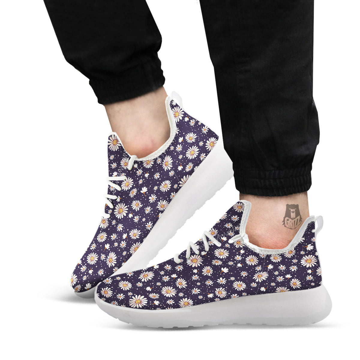 Daisy Flower Polka Dot Print Pattern White Athletic Shoes-grizzshop