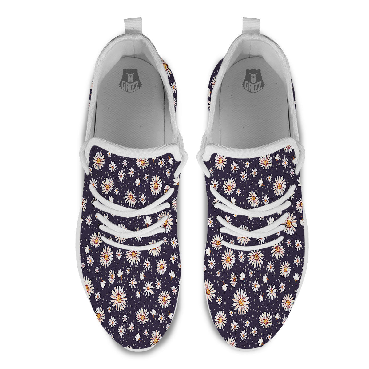 Daisy Flower Polka Dot Print Pattern White Athletic Shoes-grizzshop