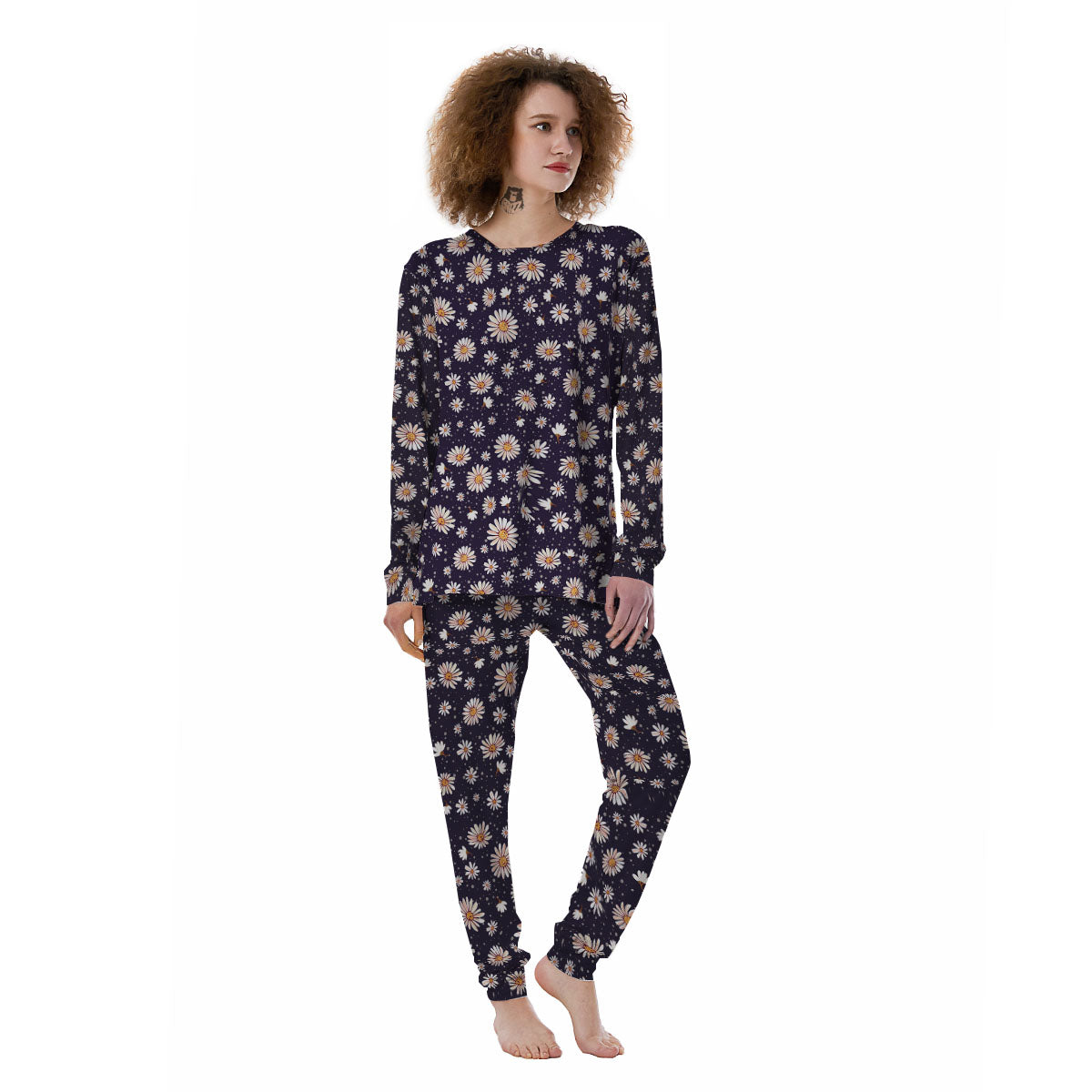 Daisy Flower Polka Dot Print Pattern Women's Pajamas-grizzshop