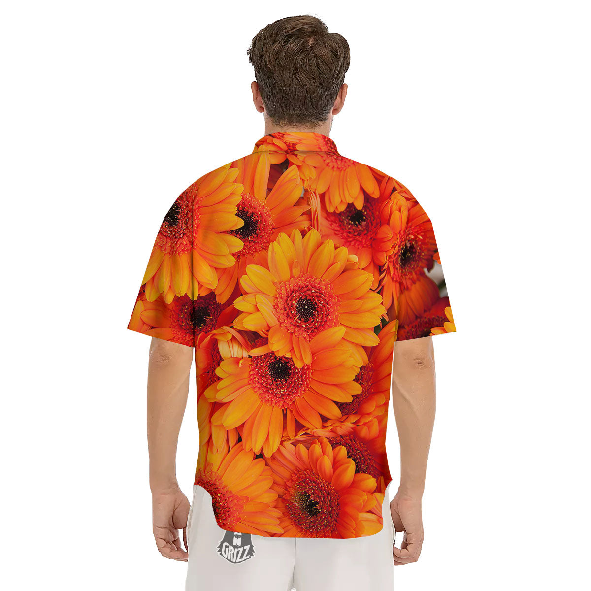 Daisy Orange Flower Print Men's Short Sleeve Shirts-grizzshop