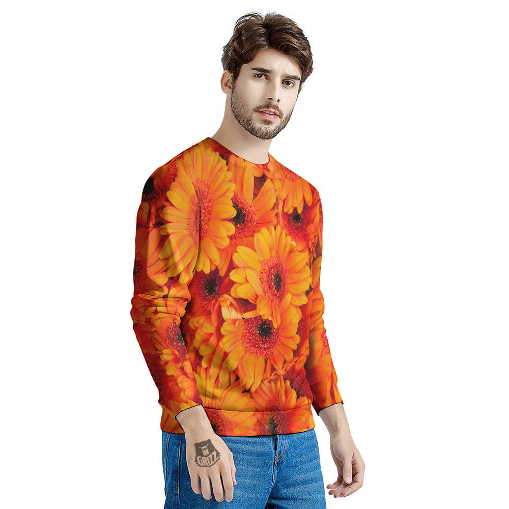 Daisy Orange Flower Print Men's Sweatshirt-grizzshop