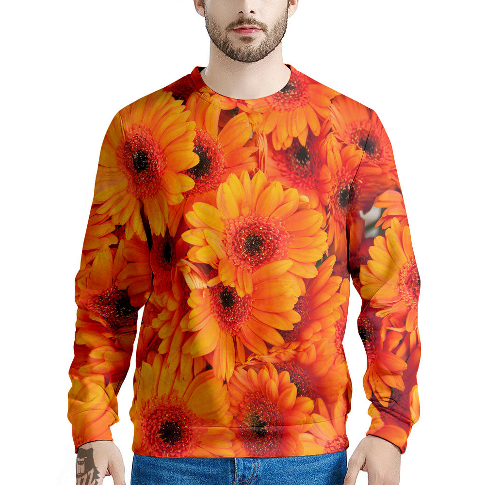 Daisy Orange Flower Print Men's Sweatshirt-grizzshop