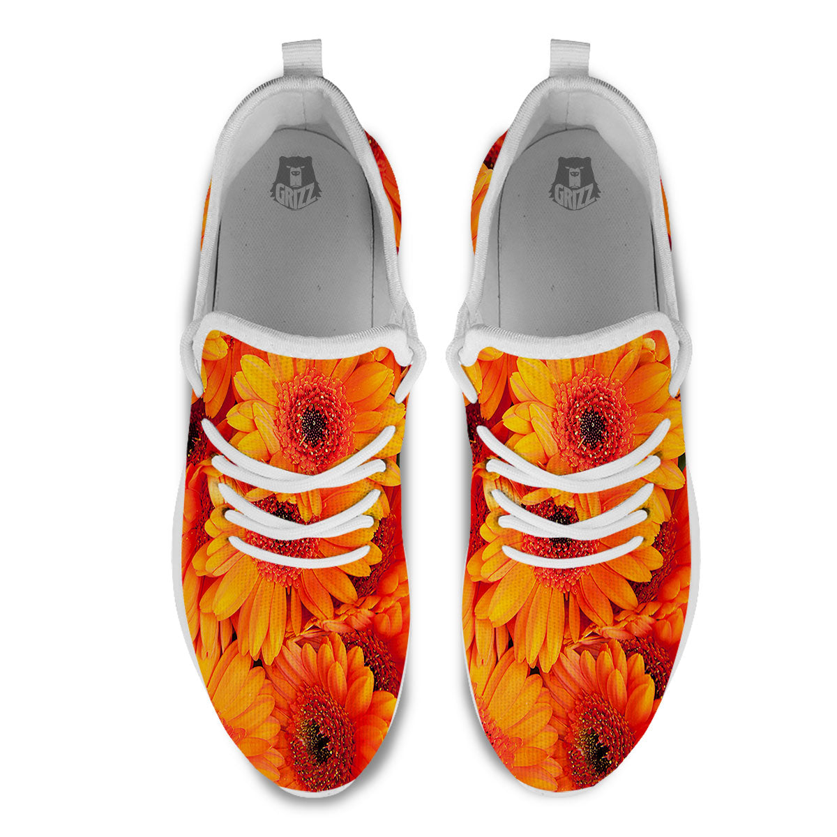 Daisy Orange Flower Print White Athletic Shoes-grizzshop