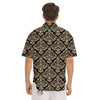 Damask Beige And Black Print Pattern Men's Short Sleeve Shirts-grizzshop