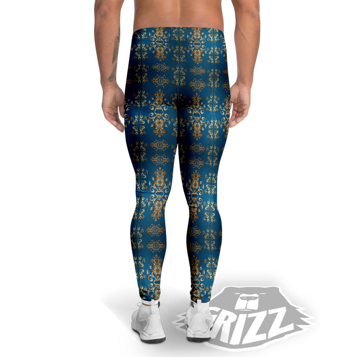 Damask Brown And Blue Print Pattern Men's Leggings-grizzshop