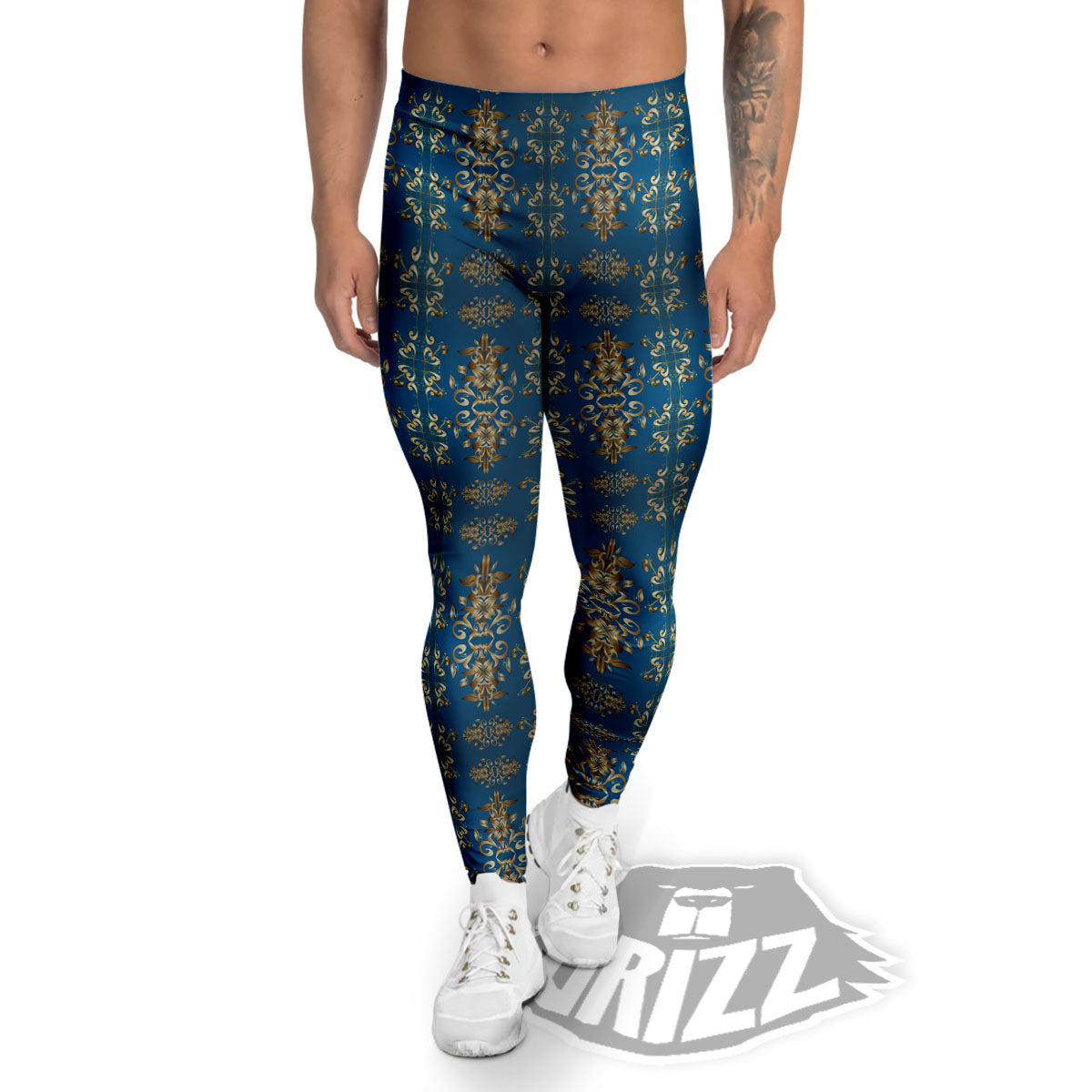 Damask Brown And Blue Print Pattern Men's Leggings-grizzshop