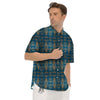 Damask Brown And Blue Print Pattern Men's Short Sleeve Shirts-grizzshop