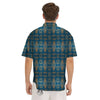 Damask Brown And Blue Print Pattern Men's Short Sleeve Shirts-grizzshop