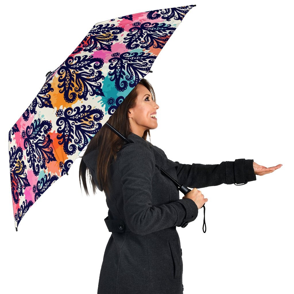 Damask Colorful Pattern Print Automatic Foldable Umbrella-grizzshop