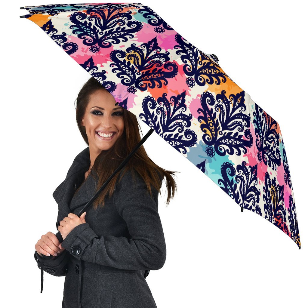 Damask Colorful Pattern Print Automatic Foldable Umbrella-grizzshop