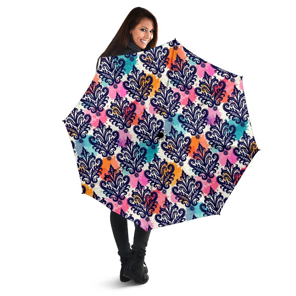 Damask Colorful Pattern Print Automatic Foldable Umbrella-grizzshop