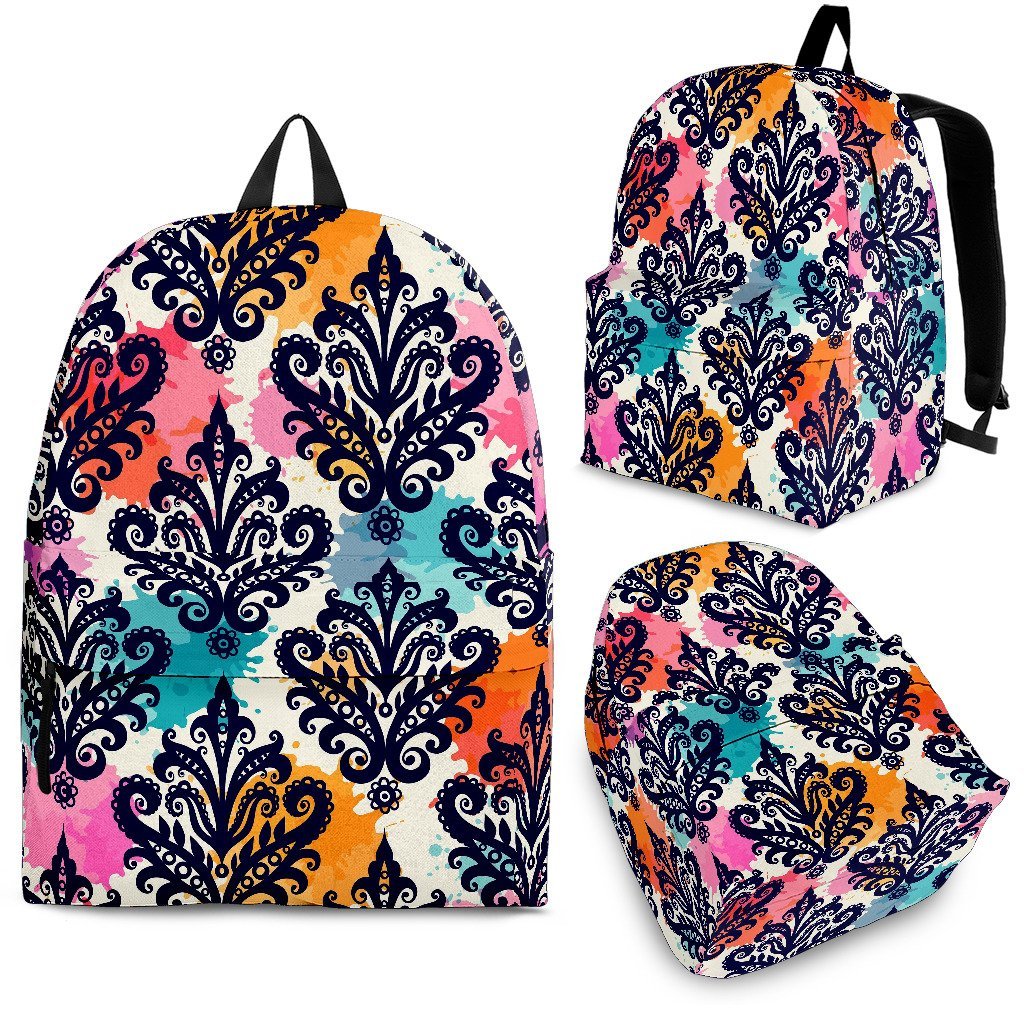 Damask Colorful Pattern Print Backpack-grizzshop