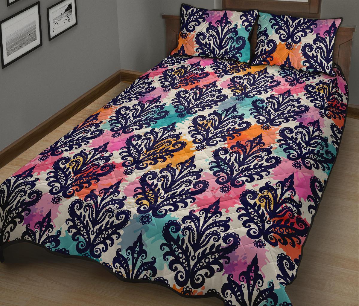 Damask Colorful Pattern Print Bed Set Quilt-grizzshop